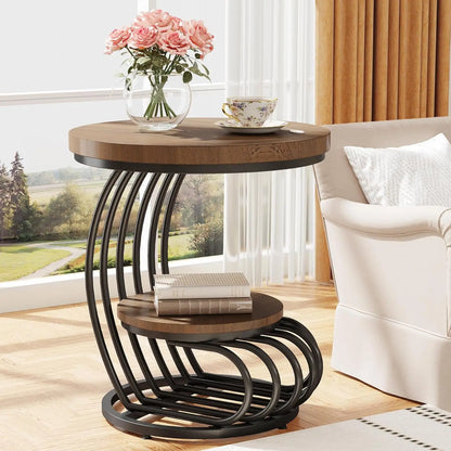 Round End Side Table: Side  Small Bedside Table Accent Table with Arc-Shaped Frame