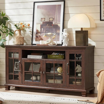 Large Sideboard Buffet Cabinet with Storage, Vintage Farmhouse Cabinets with Glass Doors