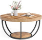 32" Circle Marble Coffee Tables, 2-Tier Golden Metal Legs