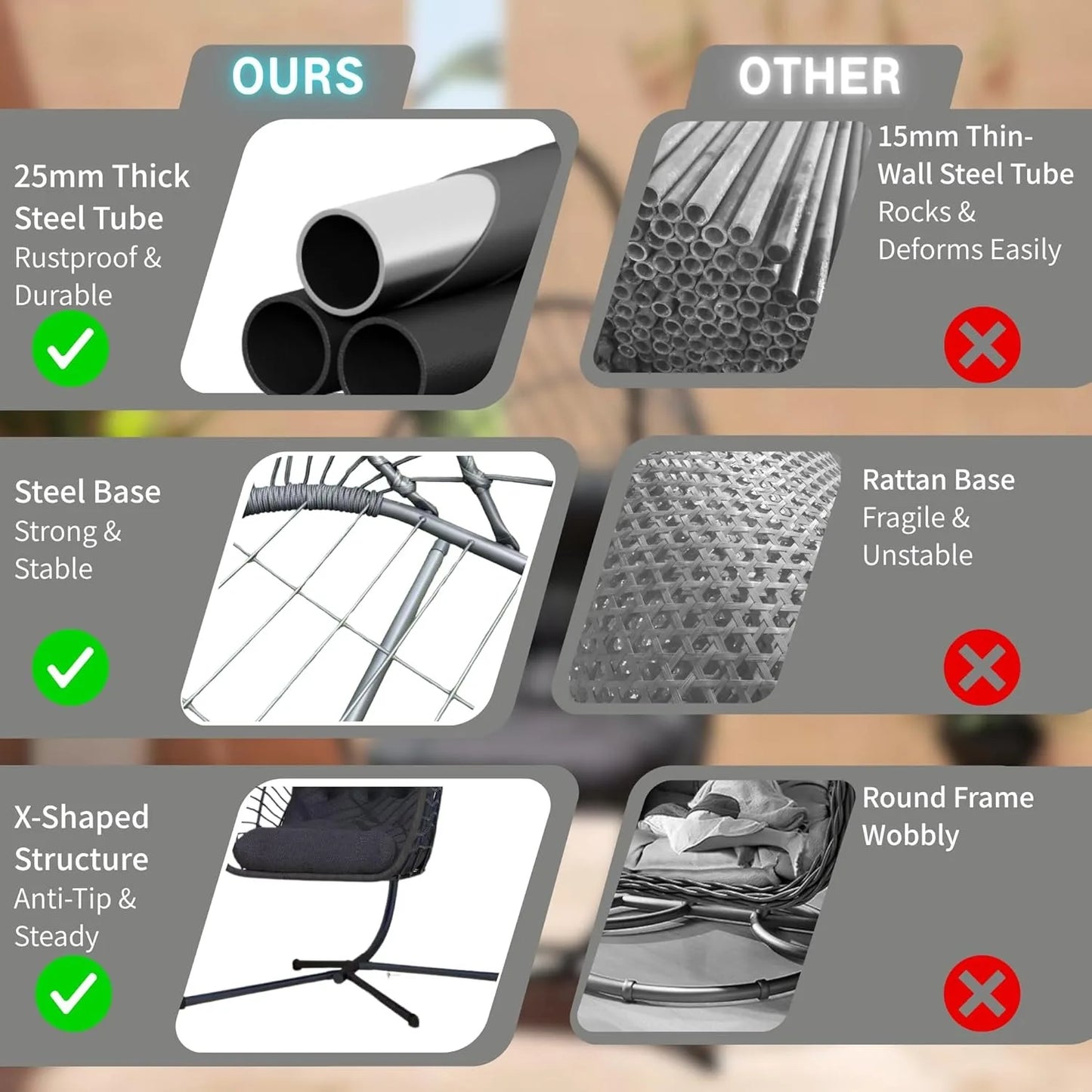 Hanging Egg Chair with Stand Indoor Outdoor, Foldable Rattan Wicker Hammock