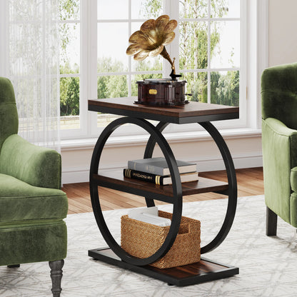 Tribesigns End Table, Narrow End Table with 3 Storage Shelves,