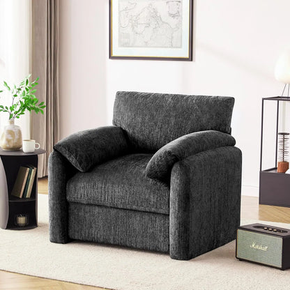 38.6in Chenille Oversized Armchair Mid-Century Upholstered Living Room Bedroom Beige