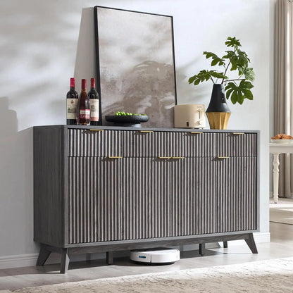 Fluted Buffet Sideboard Cabinet With Storages, Coffee ,Wine Bar Storage Cabinet With 3 Drawers