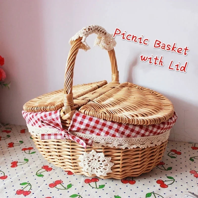 Cute Wicker Carry-on Handle Storage  Picnic Basket