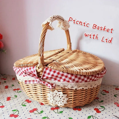 Cute Wicker Carry-on Handle Storage  Picnic Basket