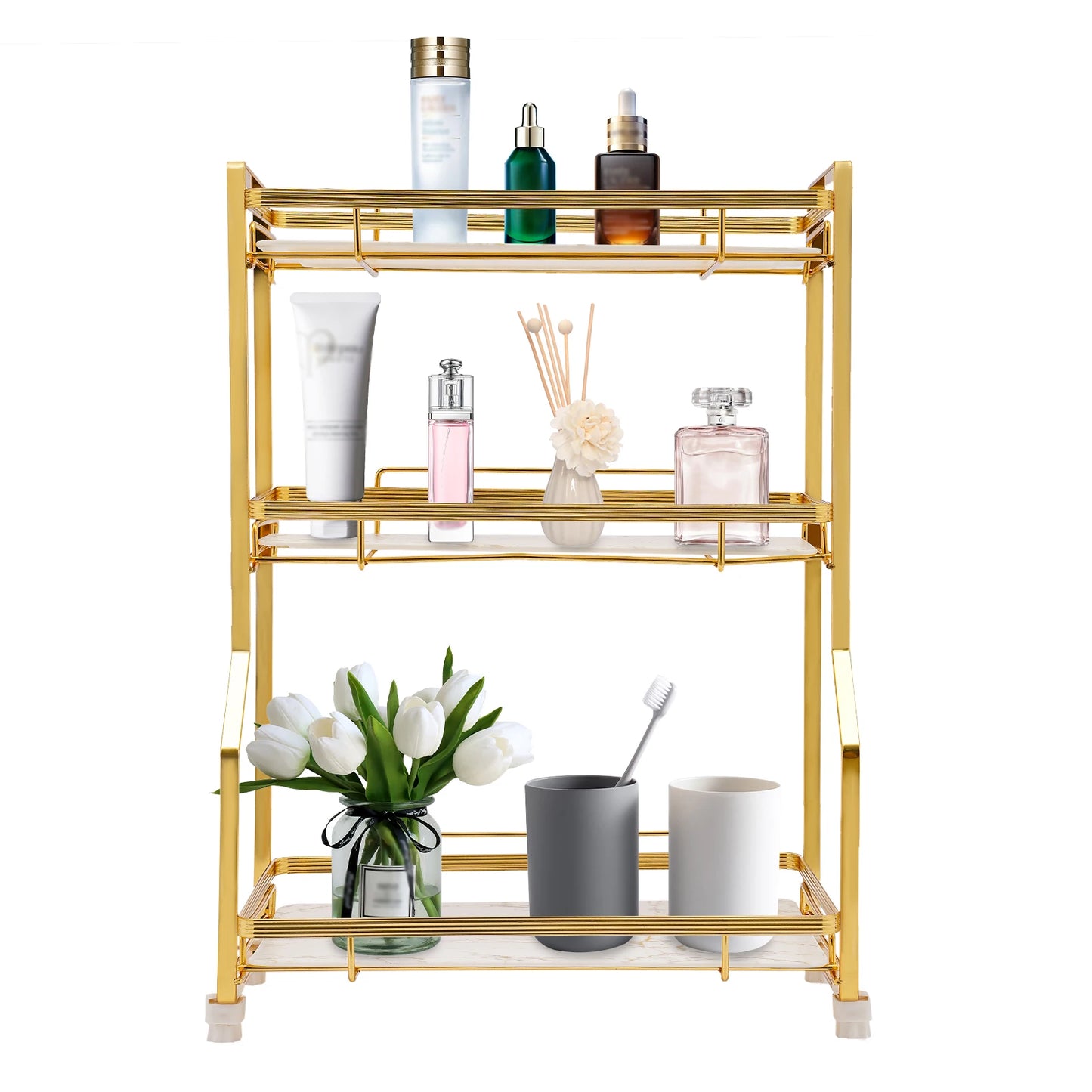3 Tier Bathroom Countertop Organizer, with Small Storage Basket for Skincare Makeup
