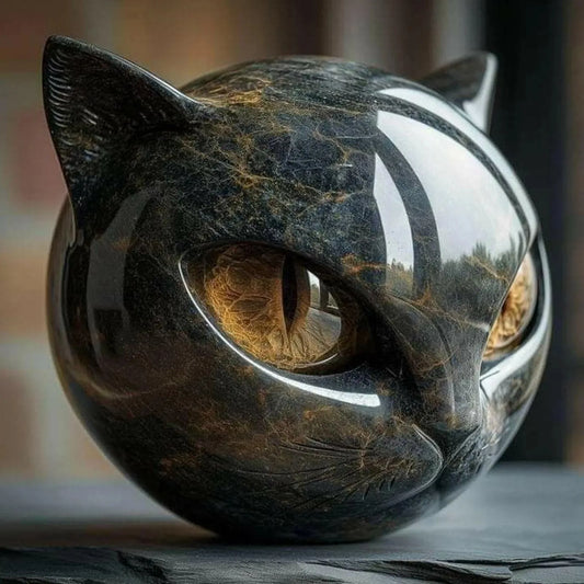 Decorative Black Cat Stone Figurine Resin Cat Head