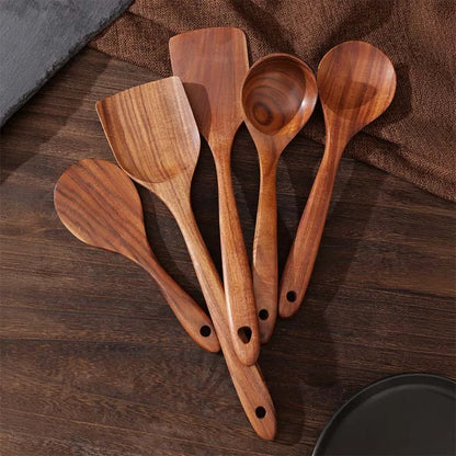 Wood Kitchenware Cooking Set Household Spatula Spoon Set Salad Spoon Fork Stirring Spoon With storage bucket