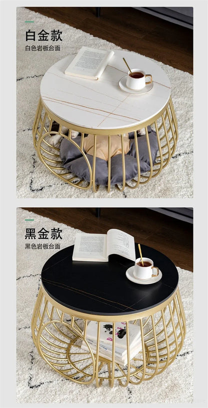 Creative Nordic Iron Tea Table Round Coffee Table for Living Room Cat House Bed