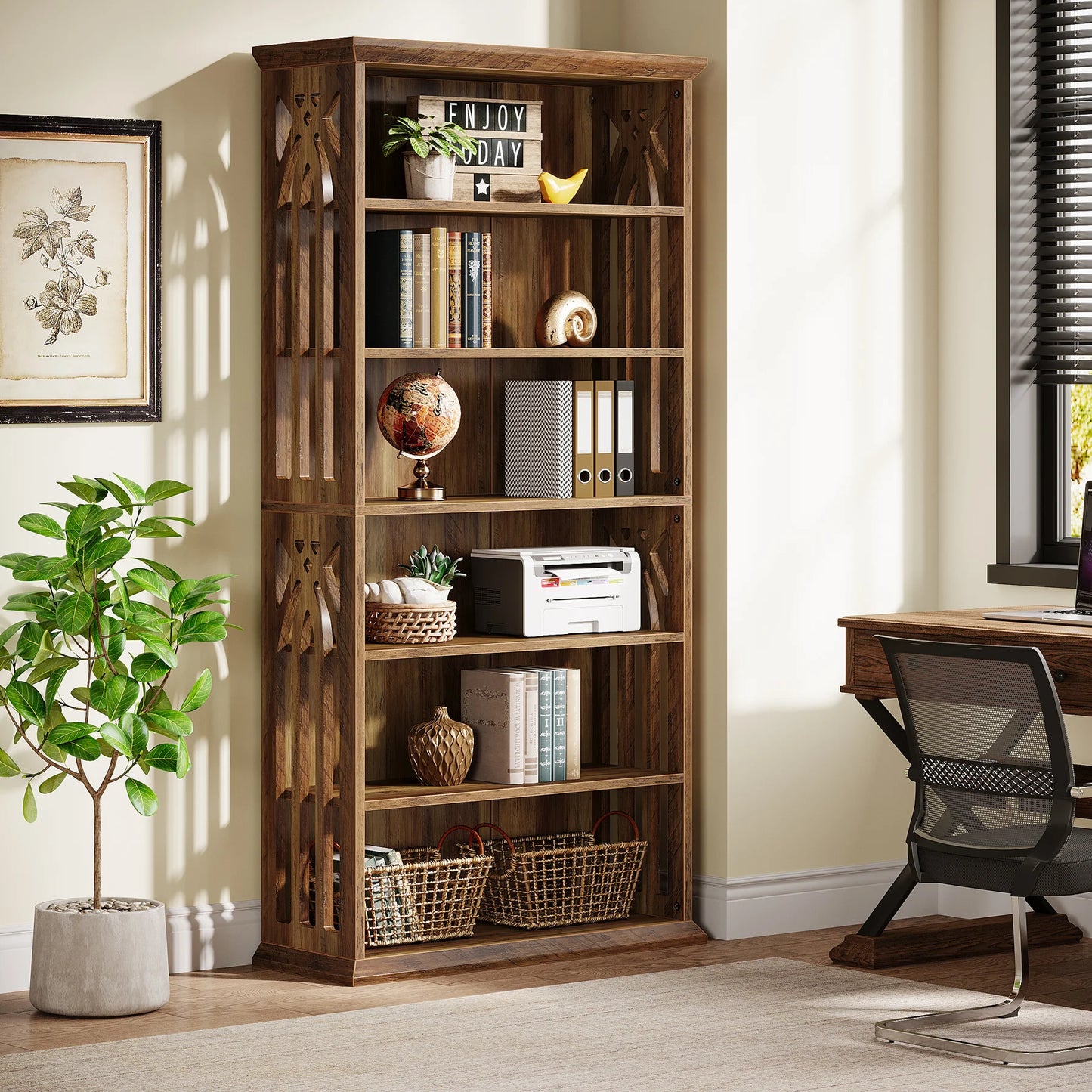 Tribesigns 6-Tier Bookshelf, 75-Inch Tall Bookcase,  Freestanding Display Shelves,
