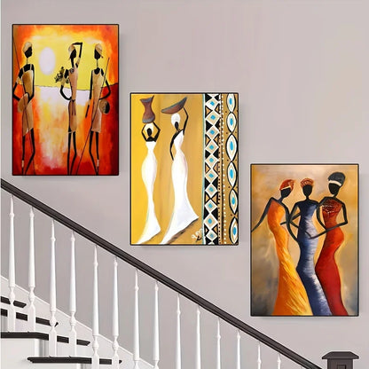 3pcs African Women Classic Vintage Wall Art Canvas Painting