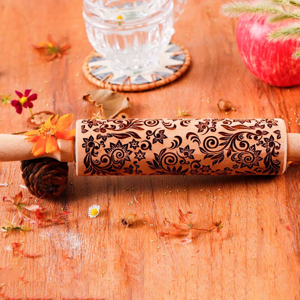 1 pcs Wooden Sunflower Embossed Rolling Pin