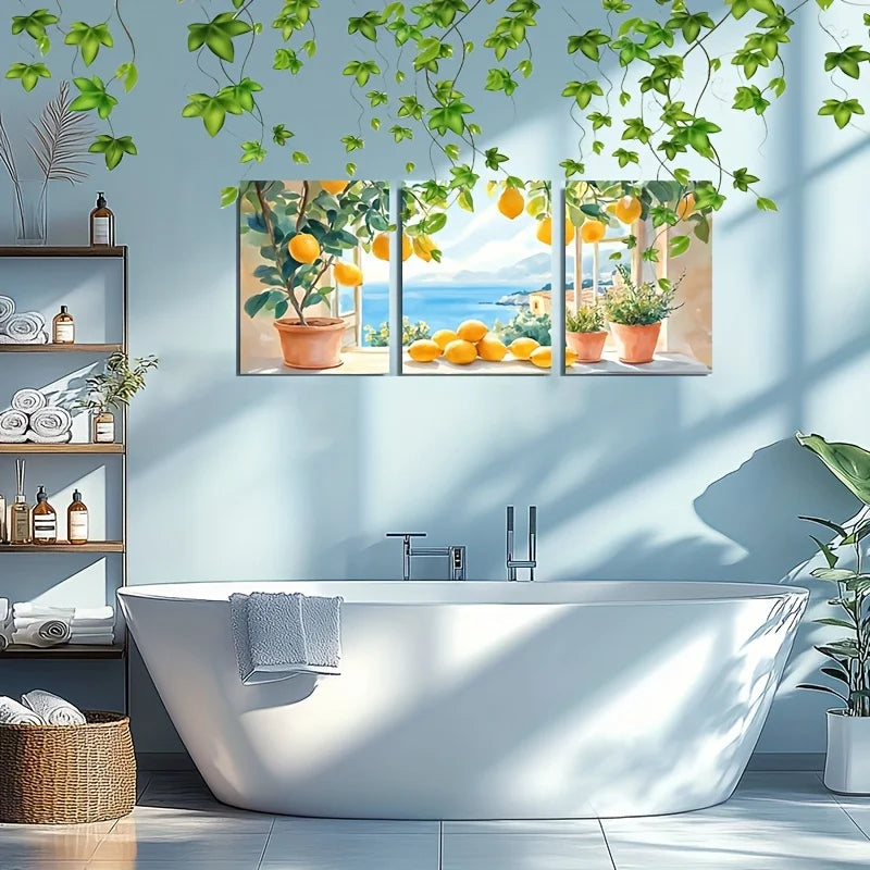 2D Flat, 3pcs wooden framed canvas painting art print