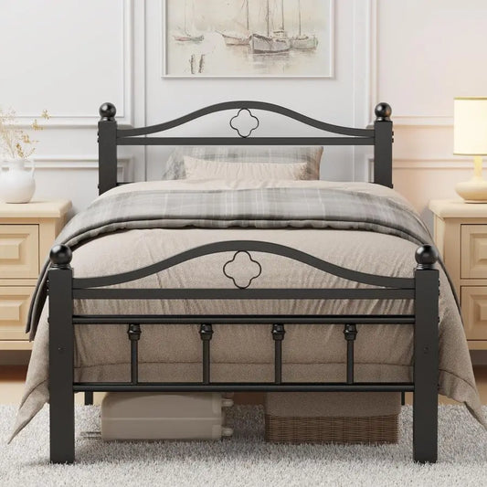 Bed Frames with Vintage Headboard, 1500LBS Heavy Duty Twin Platform Bed Frame