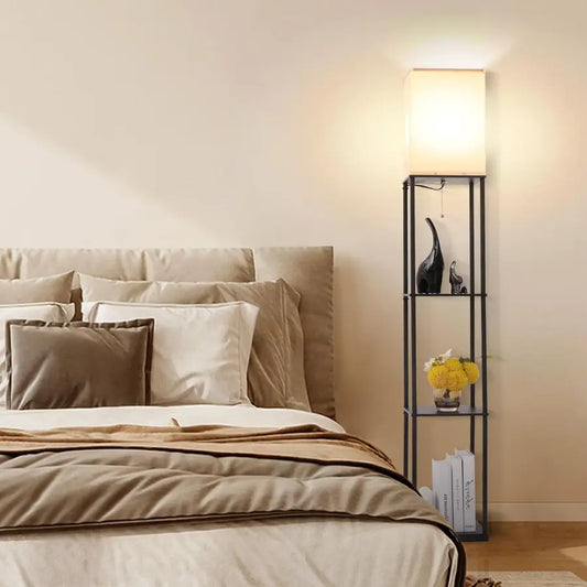 Gupuzm Floor Lamp with Shelves, Modern Square Standing Lamp with 3 Color Temperature Bulb,