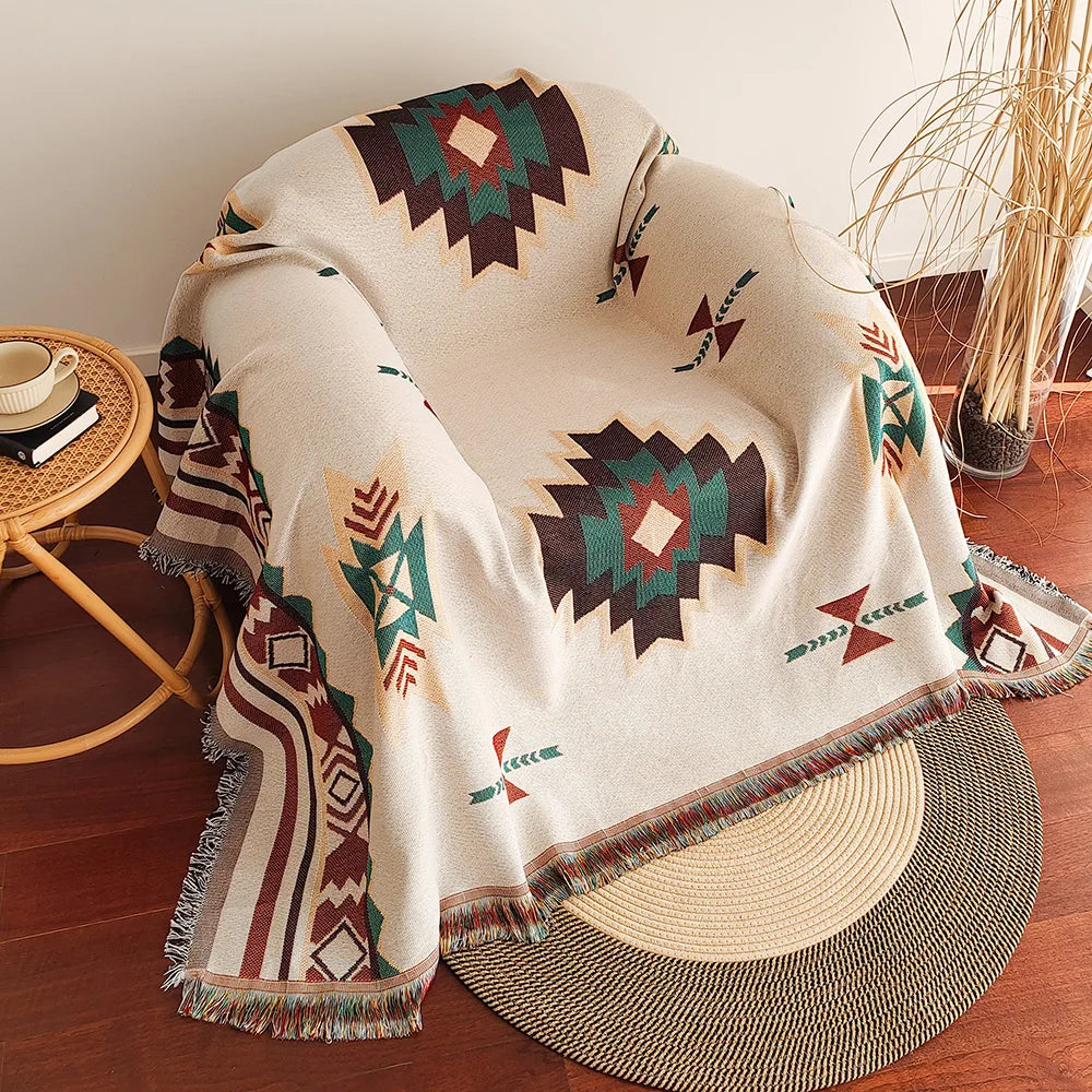 Aztec Blanket, Oversized Boho Throw