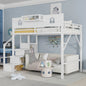 Full Size Loft Bed With Stairs And Storage, Metal Loft Bed Frame WithLarge Under-Bed Space