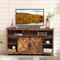 TV Stand Farmhouse Coffee Bar Cabinet Rustic Sliding Barn Door Cabinet with Power Outlet & LED Light