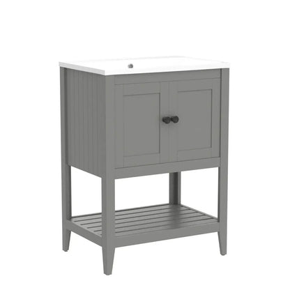 24 Inch Bathroom Vanity Sink Cabinet Solid Wood Door Open Shelf