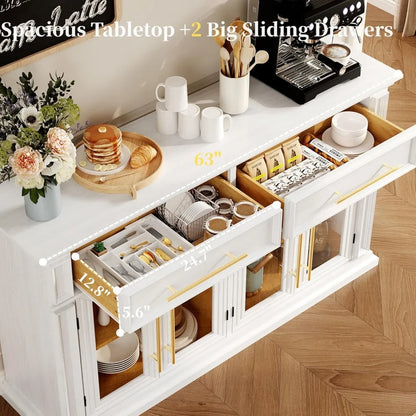 63" Large Sideboard Buffet Cabinet with Storage,  2 Drawers and Glass Doors,, Customized