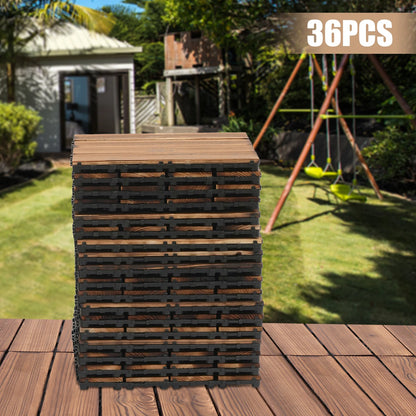36 PCS Deck Tiles,12in Camphor Pine Wood Tiles Backyard,Indoor and Outdoor