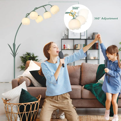 Arc Floor Lamp with 5 G9 LED Bulbs, Foot Switch, Green Floral Design