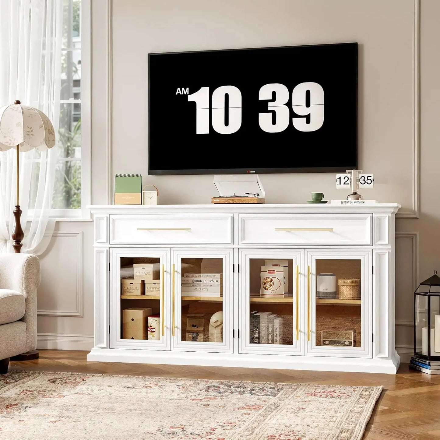 63" Large Sideboard Buffet Cabinet with Storage,  2 Drawers and Glass Doors,, Customized