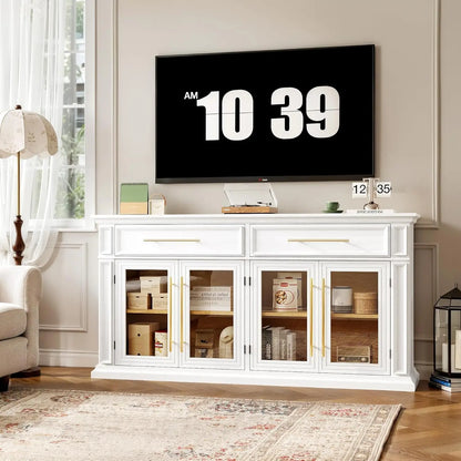 63" Large Sideboard Buffet Cabinet with Storage,  2 Drawers and Glass Doors,, Customized