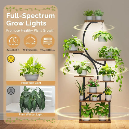 Plant Stands for Indoor Growing, 8 Tiered Large Flower Holder, S-Shaped Decorative Rack for Living Room, Brown