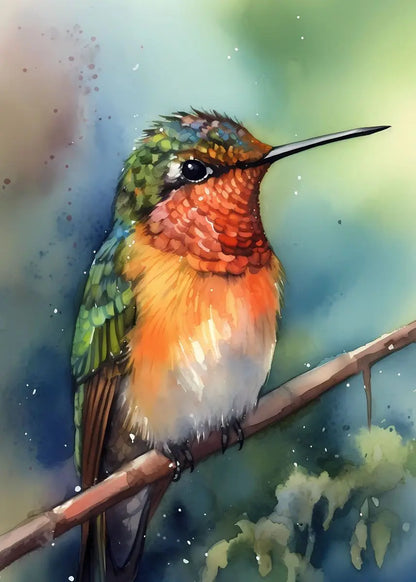 Watercolor Hummingbird Flower Wall Art