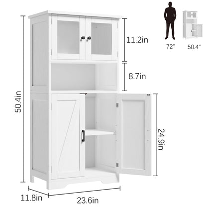 Free Standing Kitchen Pantry Cupboard with 4 Doors with Tempered Glass Doors