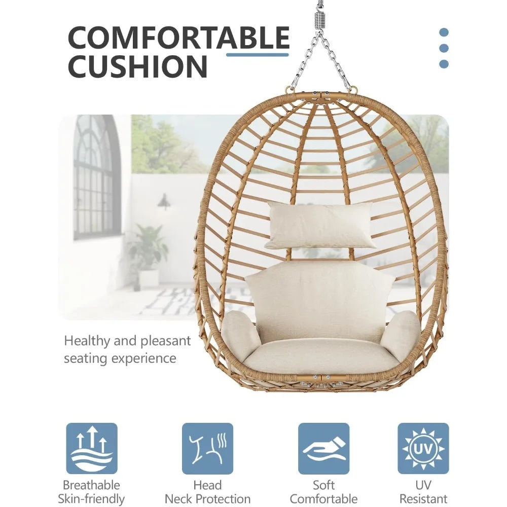 Egg Swing Chair with Stand, Outdoor Patio Hanging Egg Chair, Indoor Hammock Chair