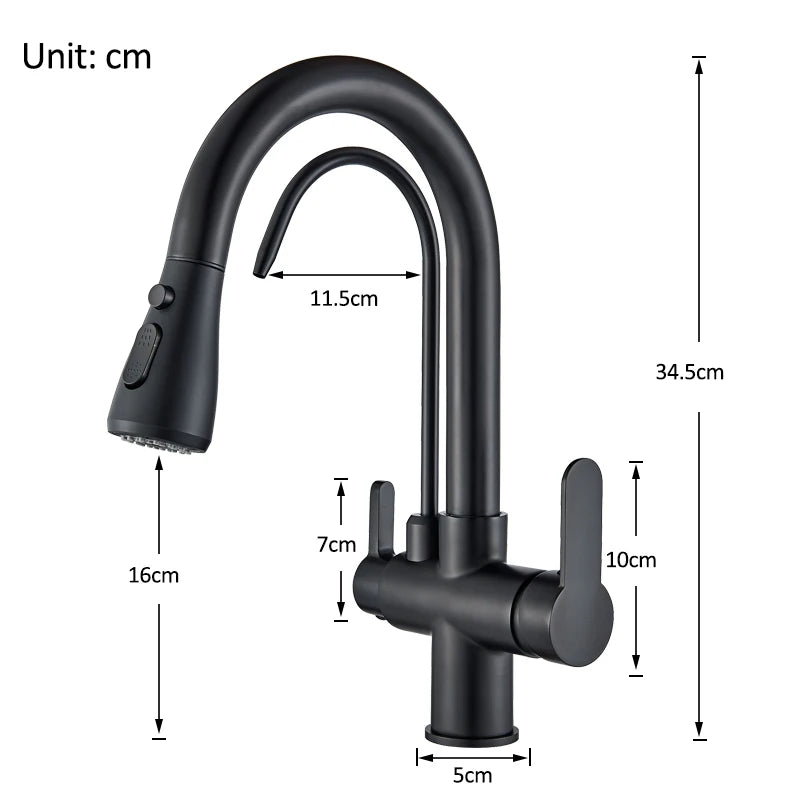 Quyanre Matte Black Filtered Crane For Kitchen Pull Out Spray 360 Rotation Water Sink Mixer Kitchen Faucet