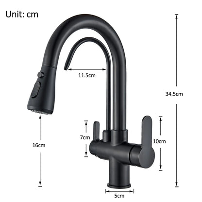 Quyanre Matte Black Filtered Crane For Kitchen Pull Out Spray 360 Rotation Water Sink Mixer Kitchen Faucet