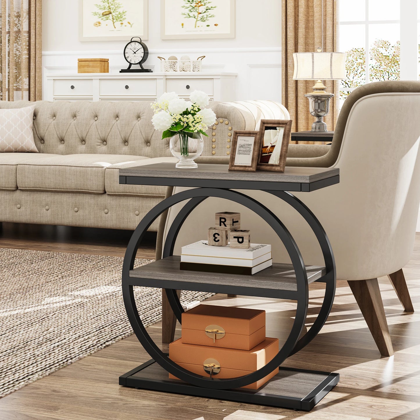 Tribesigns End Table, Narrow End Table with 3 Storage Shelves,
