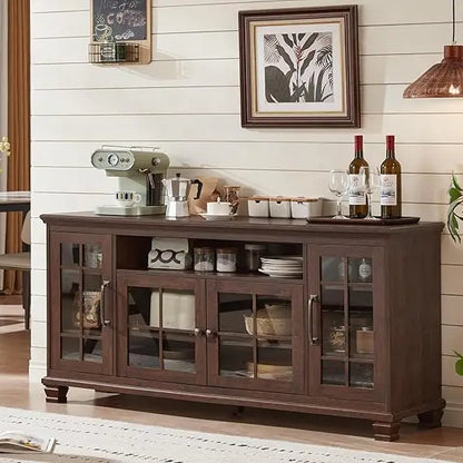 Large Sideboard Buffet Cabinet with Storage, Vintage Farmhouse Cabinets with Glass Doors