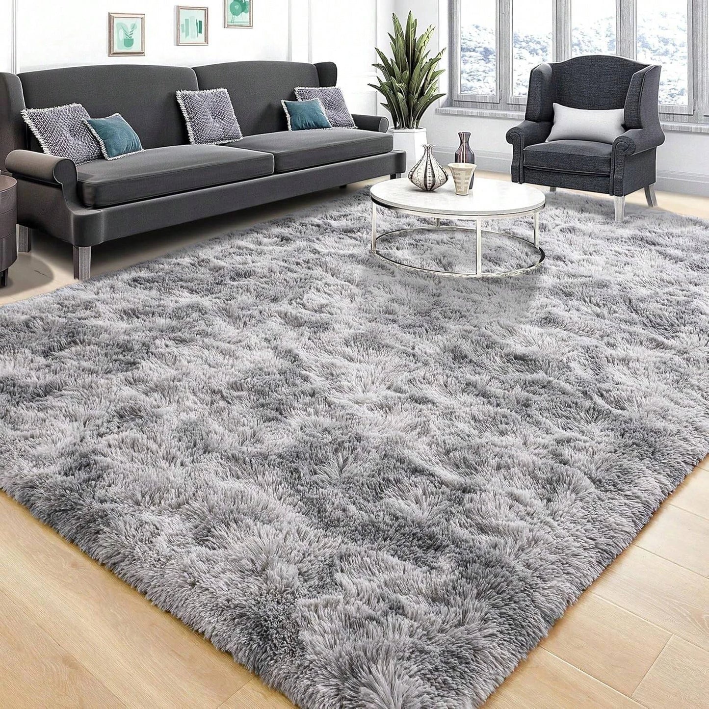 Grey Modern Fluffy Large Carpet Living Room,Plush Lounge Rug in The Bedroom Floor Mat,Soft Carpets For Kids Decoration,Gifts