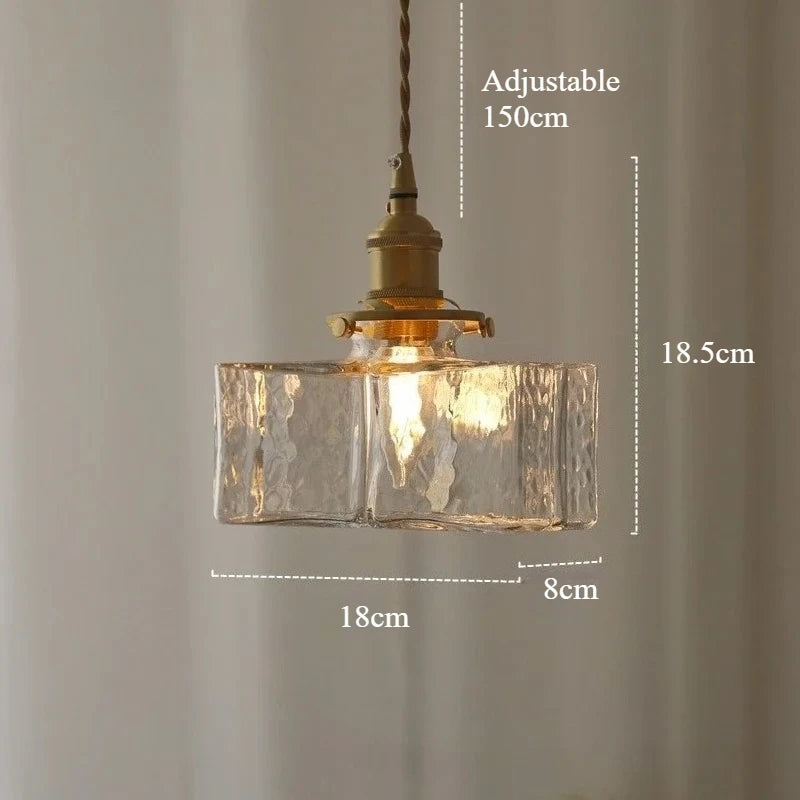Japanese Retro Glass Pendant Light Yellow Copper Bedroom Chandelier Lightingt