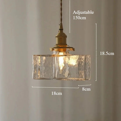 Japanese Retro Glass Pendant Light Yellow Copper Bedroom Chandelier Lightingt