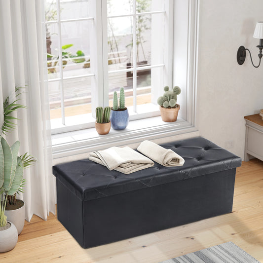 JHK 43 Inches Leather Folding Ottoman Storage Footstool For Living Room