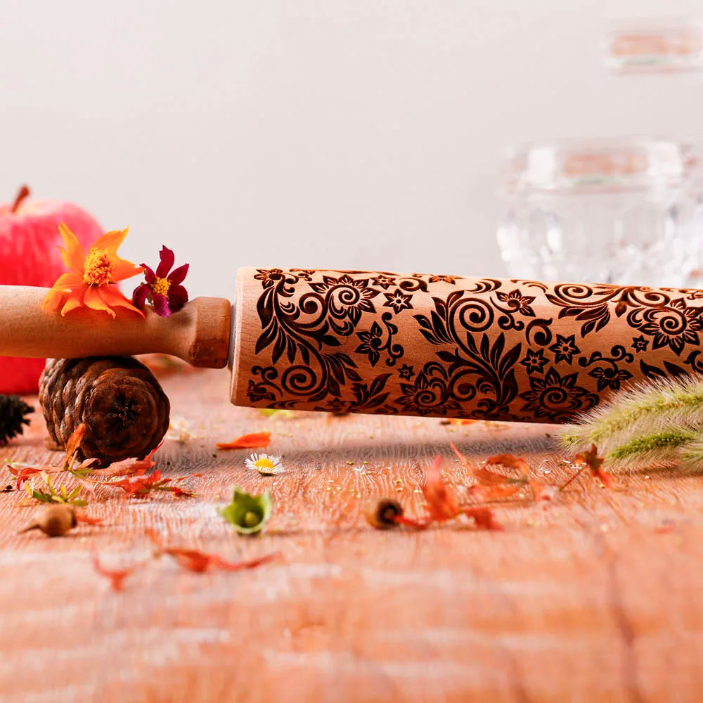1 pcs Wooden Sunflower Embossed Rolling Pin