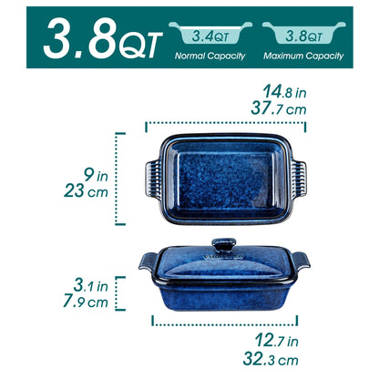vancasso Starry 3.8/1.9 Quart Blue Casserole Baking Dish with lid