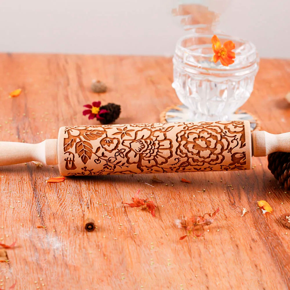 1 pcs Wooden Sunflower Embossed Rolling Pin