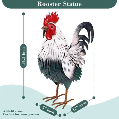 Rooster Garden Statue Sculpture Metal Chicken Yard Decor Outdoor Figurines Patio Backyard Decoration