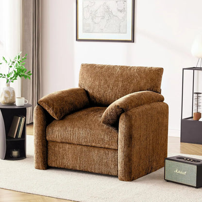 38.6in Chenille Oversized Armchair Mid-Century Upholstered Living Room Bedroom Beige