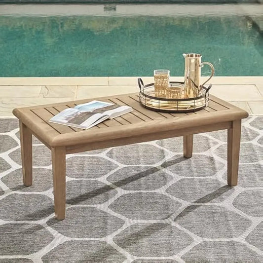 Gerianne Outdoor Rectangular Eucalyptus Wood Coffee Table