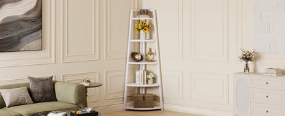 5 Tier Corner Bookshelf and Bookcase, 70 inch Tall Corner Shelves Standing Unit Indoor Plant Stand for Living Room (White)