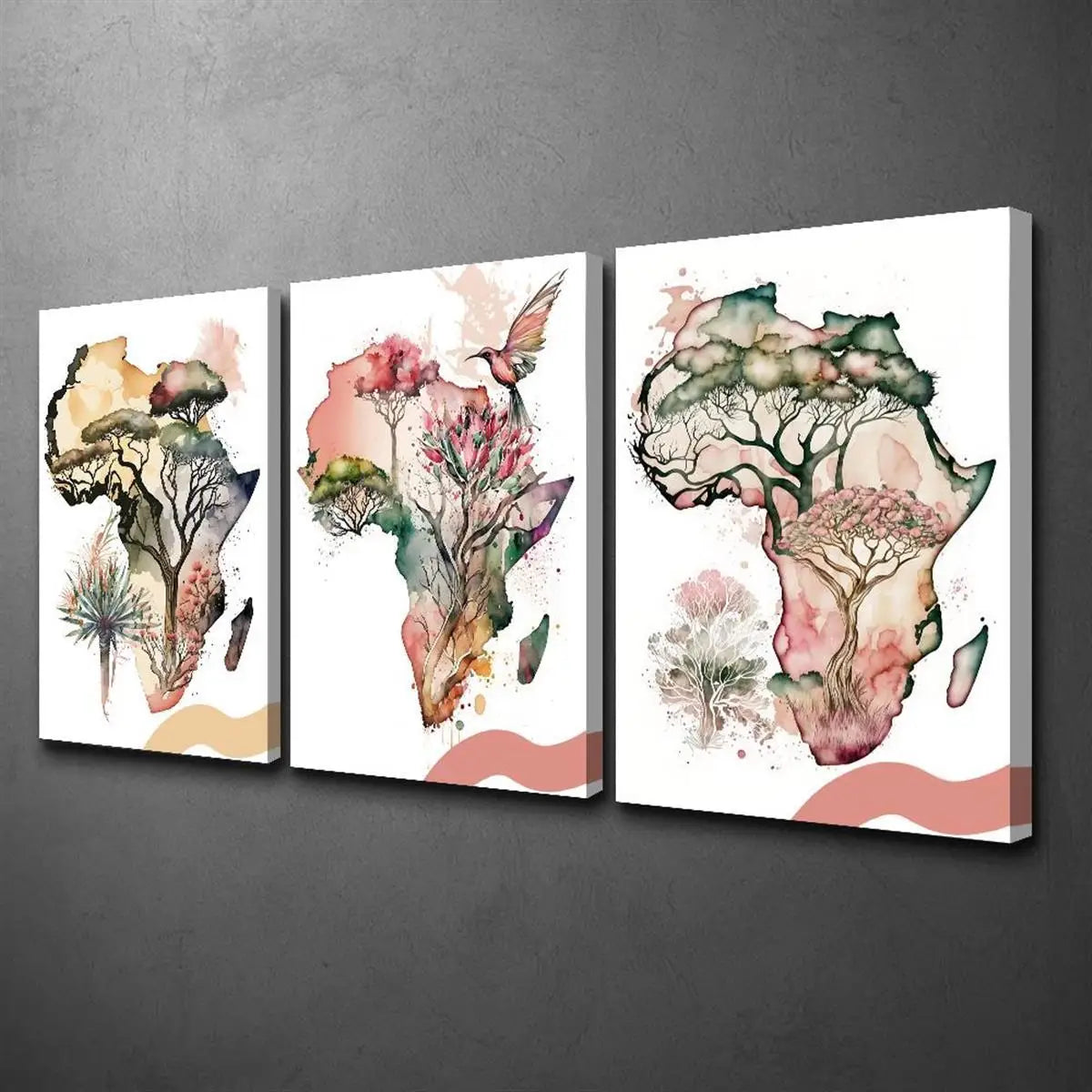 3pcs Wood Frame Canvas Print Africa, king flower design