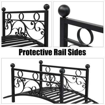 Garden iron bridge, with round iron ball flat-top handrails, black