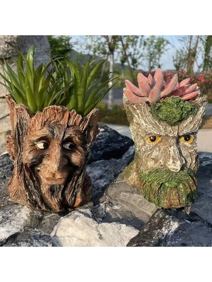 1Pc, Creative and Funny Expression Book Tree Stump Old Man Resin Vase,